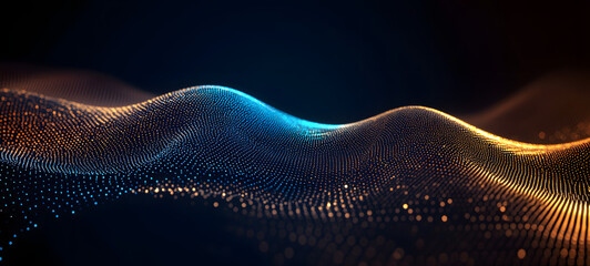 A wave of moving particles. Abstract 3d vector illustration on a dark background.