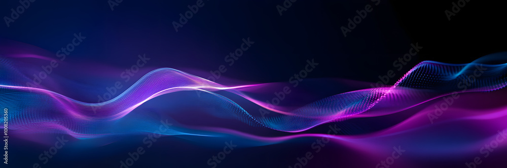 Wall mural abstract neon wave background in purple and blue tones. visualization of computer virtual reality.3d