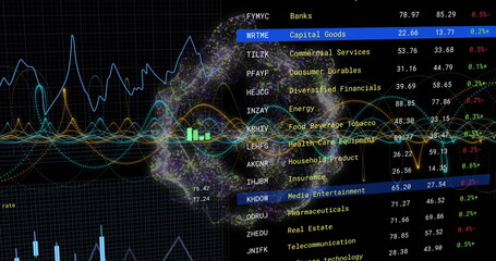 Financial data and stock market image over diverse industry sectors list