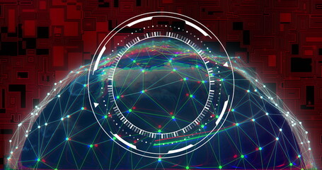 Digital network connections and data processing image over abstract globe