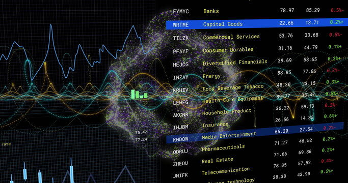 Financial data and stock market image over diverse industry sectors list