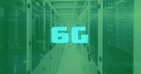 Image of 6g text and digital data processing over computer servers