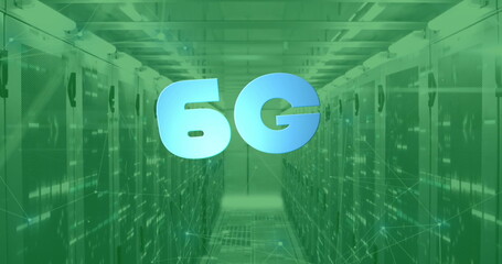 Image of 6g text and digital data processing over computer servers