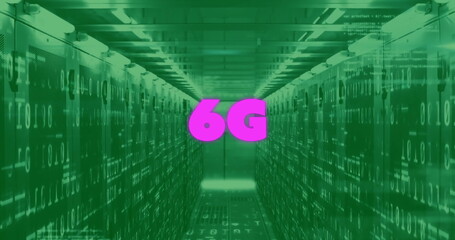 Image of 6g text and digital data processing over computer servers