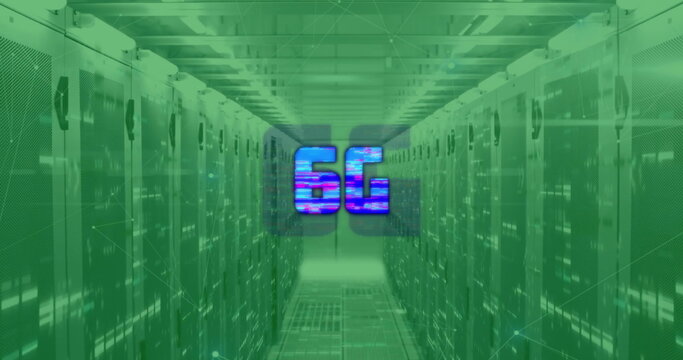 Image of 6g text and digital data processing over computer servers