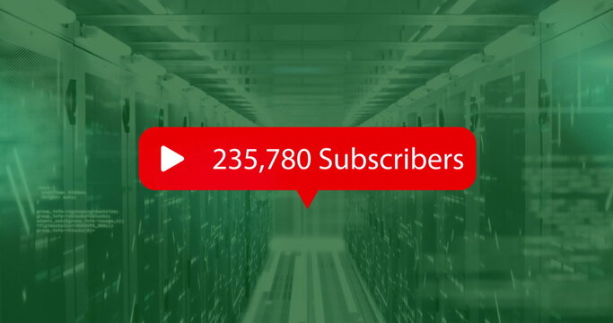 Image of subscribers text and digital data processing over computer servers