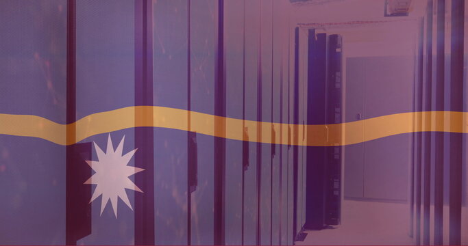 Image of flag of nauru over server room - Powered by Adobe