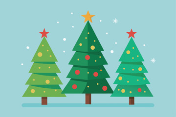 Christmas trees set, decorated trees with a star on top, vector illustration