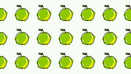 Raster illustration. Seamless pattern of apples. Hand-drawn style. Line art. Color doodle style. Design for wallpaper, background, poster, banner.