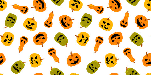 Seamless Halloween pattern with pumpkins for textile, fabric, wrapping paper	