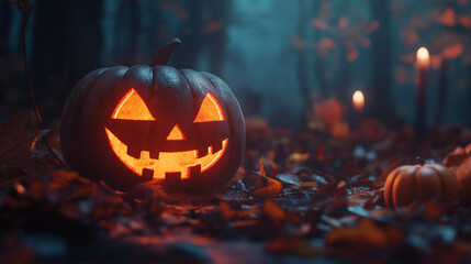 Spooky Halloween Jack-o'-Lantern in Forest2