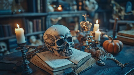 Spooky Halloween Skull and Candles