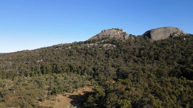 Aerial Footage approaching the Pyramid, Girraween National Park, Southern Queensland Australia. Girraween National Park is located near Stanthorpe and the Queensland and New South Wales border.