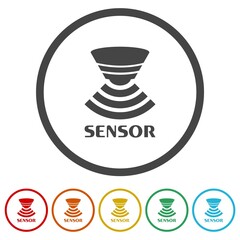 Sensor waves signal icon. Set icons in color circle buttons