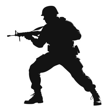 recommend clip art: Silhouette of a Soldier: A powerful silhouette of a soldier in combat gear, holding a rifle, evokes courage, strength, and determination.