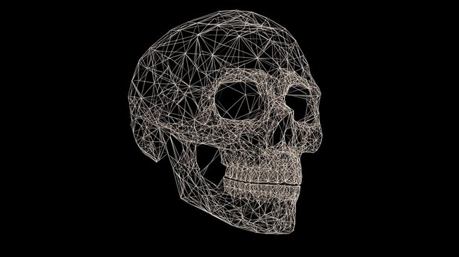 A low-poly vector skull created from thin interlacing lines, combined with a grunge effect. 