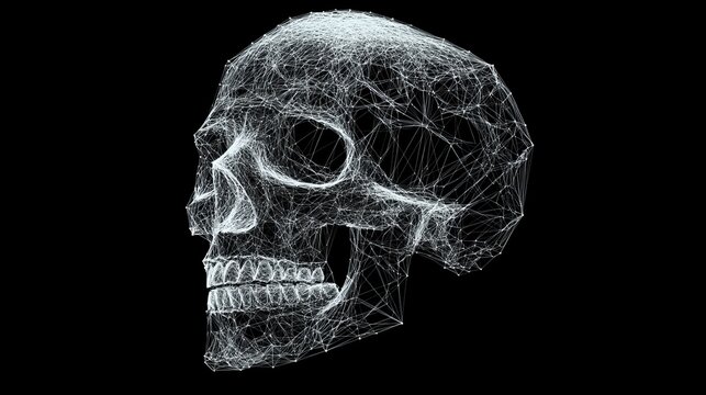 A low-poly vector skull created from thin interlacing lines, combined with a grunge effect. 