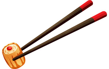 Chopsticks gracefully picking up a plump steamed dumpling, ready to be enjoyed, hand-drawn watercolor painting illustration