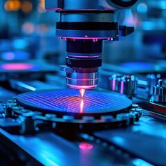 Close-Up of High-Tech Industrial Machine Manufacturing Microchips