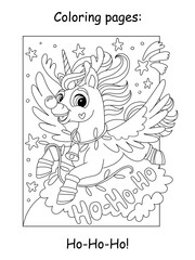Kids Christmas coloring cute dreaming unicorn head vector