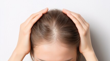 Fototapeta premium Stress Relief: Woman Touching Her Head with Hands