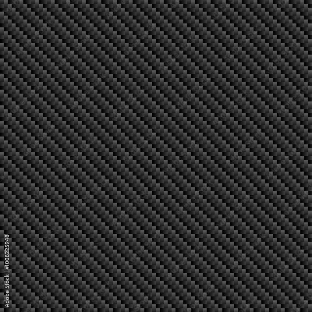 Wall mural Black diagonal carbon fiber seamless texture pattern vector illustration. Textile fabric, car tuning or cloth macro seamless kevlar crisscross texture background.