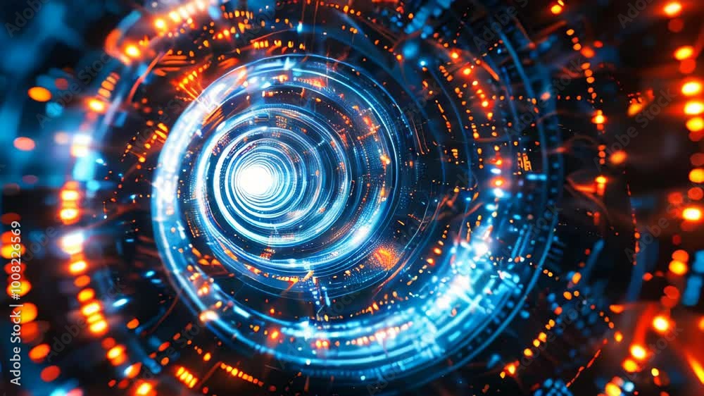Wall mural abstract futuristic digital background with circular elements and glowing lights