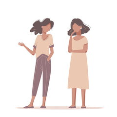 Nice abstract women talking. Small talk between two stylish girls. 