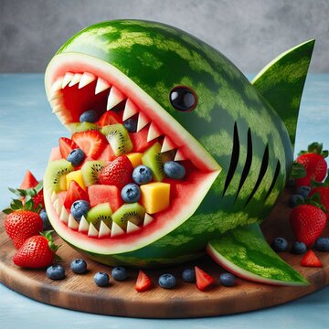 Watermelon shark with fruit salad inside