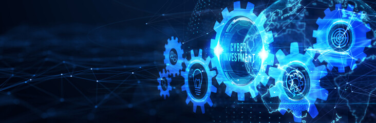 Cyber Investment with hologram businessman concept.  3d illustration
