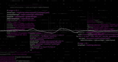 Image of data processing and diagrams over black background