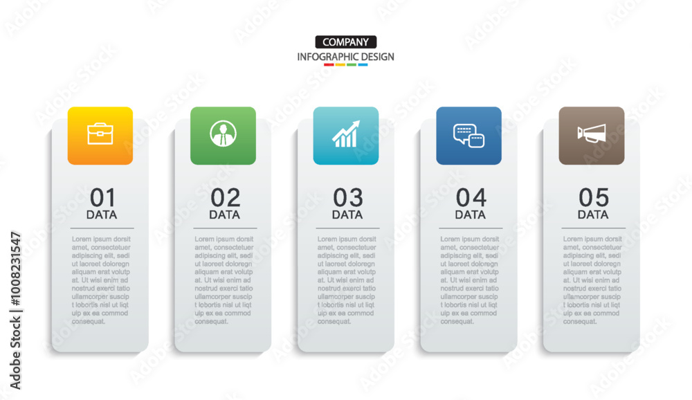 Wall mural 5 data infographics tab paper index template. illustration business abstract background.