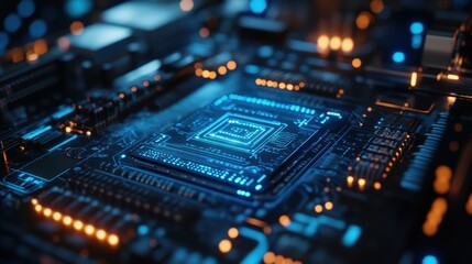 Obraz premium Close-Up of High-Tech Industrial Machine Manufacturing Microchips