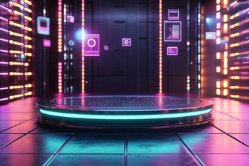 Obraz premium Futuristic Product Display with Neon Lights.