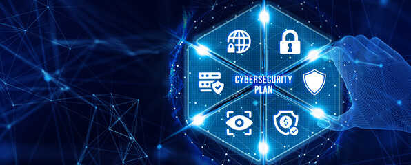Cyber security data protection business technology privacy concept. CYBERSECURITY PLAN. 3d illustration