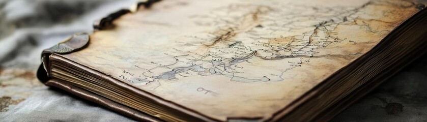 An antique map book showcasing intricate designs and vintage craftsmanship, perfect for history enthusiasts and collectors.
