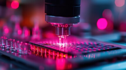 Close-Up of High-Tech Industrial Machine Manufacturing Microchips