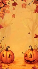 Enchanting Autumn Pumpkin Lanterns Against a Mysterious Halloween Backdrop