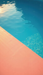 "Modern Minimalist Poolside with Pink Deck and Sunlit Blue Water &ndash; Vibrant Pool Design Featuring Calm Reflections and Rippling Water in a Summer Outdoor Setting"