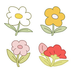Set of Flowers Cute Doodle Vector Illustration