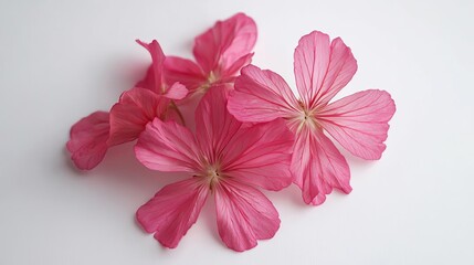 Delicate pink flowers arranged on a white isolate background.