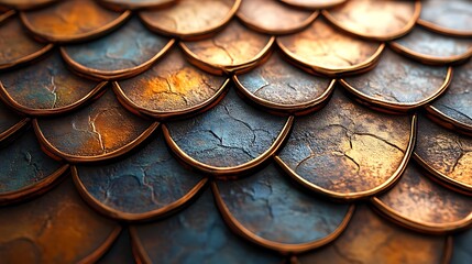 Artistic abstract texture highlighted by vibrant colors and shimmering iridescent scales