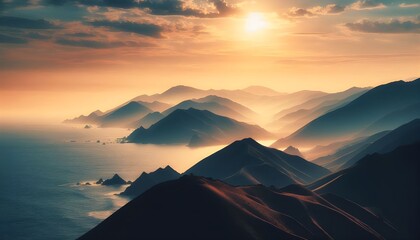 Hills against ocean landscape outdoors horizon.