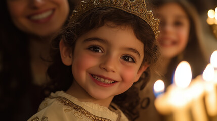 Children joyfully celebrating with menorah during festive occasion