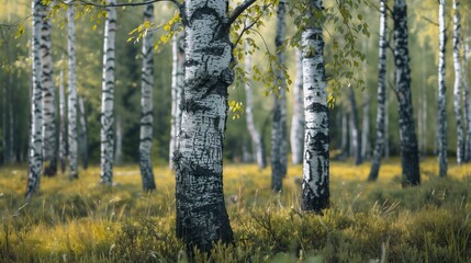 Fototapeta premium An isolated birch tree in a forest.