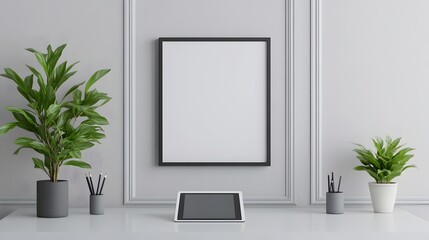 Sleek and Contemporary Workspace with Professional Mockup Display and Creative Tools