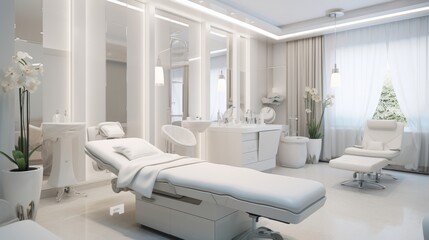 Dermatology and beauty clinic treatment Interior decoration for VIP customers by expert dermatologists. Beauty salon, spa, massage with equipment to to help relax, physiotherapy, relaxing massage.