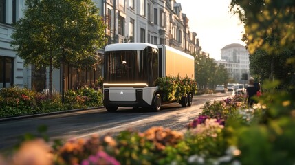 Obraz premium Unmanned electric truck with advanced autopilot for transporting goods