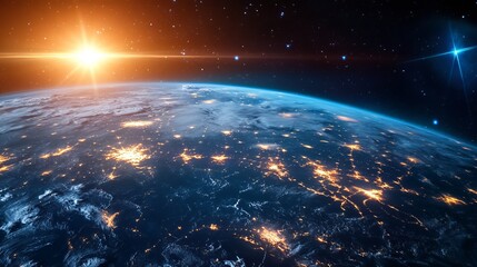 An illustration representing communication technology for internet business, showcasing a global network of telecommunication connections across the Earth.