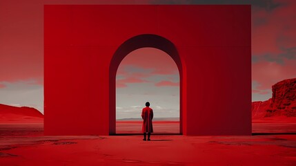 silhouette of person near the red arch in the desert